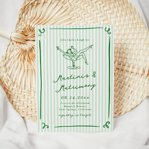 Whimsical Hand Drawn Green Martinis & Matrimony Invitation