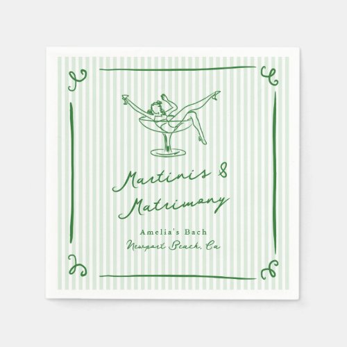 Whimsical Hand Drawn Green Martinis  Matrimony Napkins