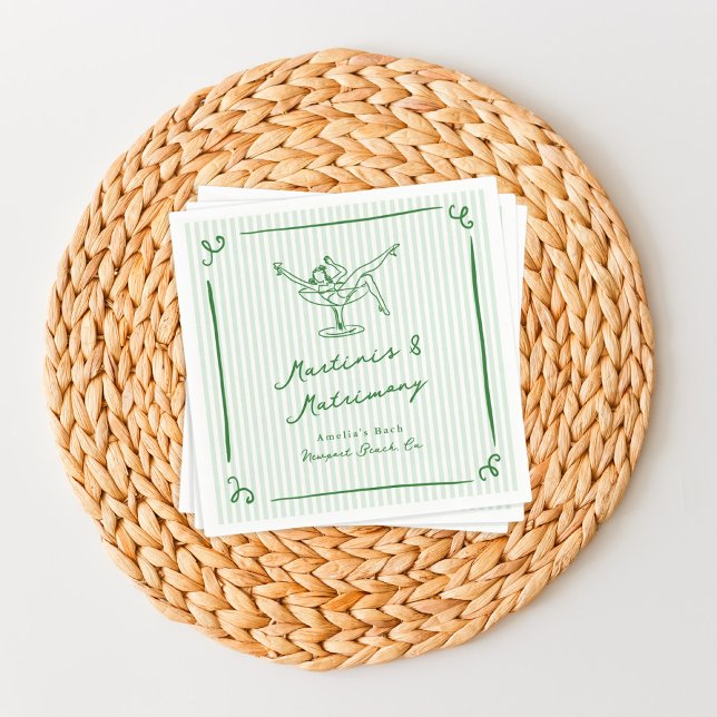 Whimsical Hand Drawn Green Martinis & Matrimony Napkins (Creator Uploaded)