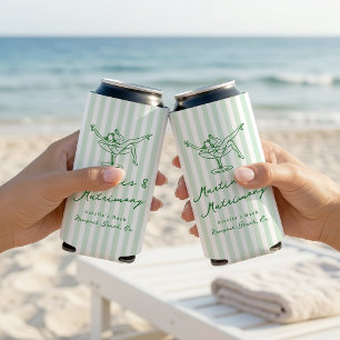 Whimsical Hand Drawn Green Martinis & Matrimony Seltzer Can Cooler