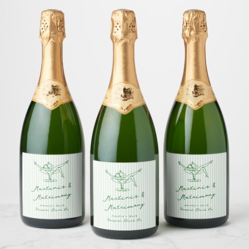 Whimsical Hand Drawn Green Martinis  Matrimony Sparkling Wine Label