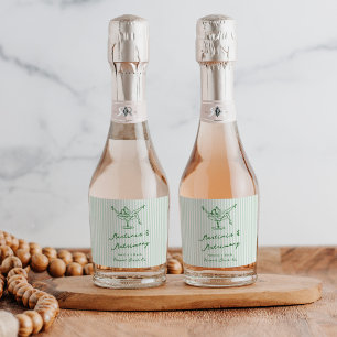 Whimsical Hand Drawn Green Martinis & Matrimony Sparkling Wine Label
