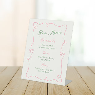 Whimsical Hand Drawn Green & Pink Bar Menu Pedestal Sign
