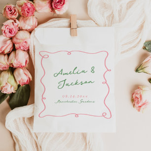 Whimsical Hand Drawn Green & Pink Wedding Napkins Favor Bag