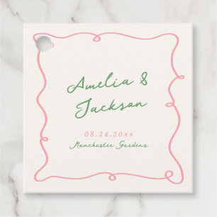 Whimsical Hand Drawn Green & Pink Wedding Napkins Favor Tags