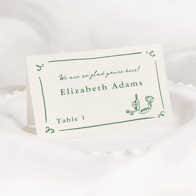 Whimsical Hand Drawn Green Place Card (Creator Uploaded)