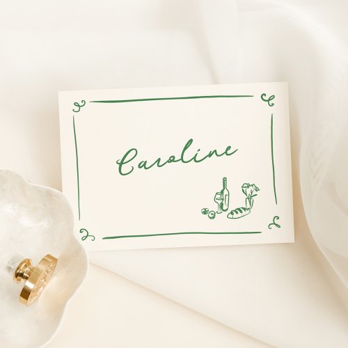 Whimsical Hand Drawn Green Place Card