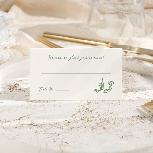 Whimsical Hand Drawn Green Place Card