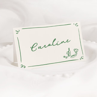 Whimsical Hand Drawn Green Place Card