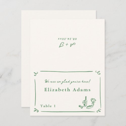 Whimsical Hand Drawn Green Place Card