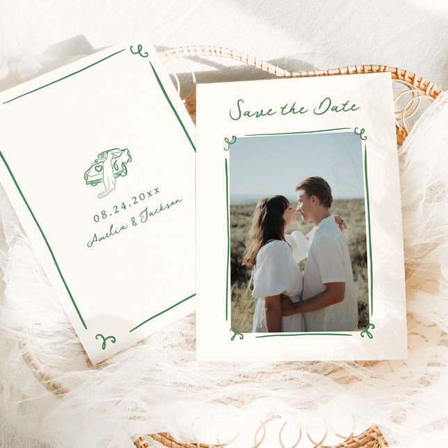 Whimsical Hand Drawn Green Save the Date Invitation (Creator Uploaded)