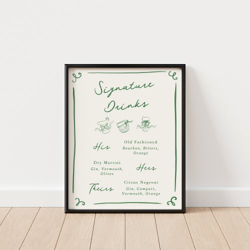 Whimsical Hand Drawn Green Signature Drinks Poster