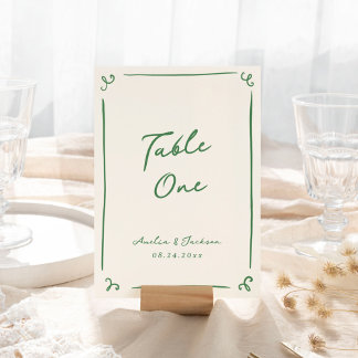 Whimsical Hand Drawn Green Table Card