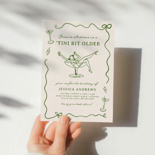 Whimsical Hand Drawn Green 'Tini Bit Older Invitation