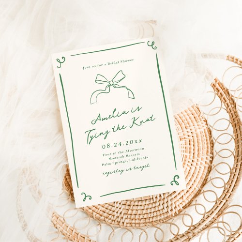 Whimsical Hand Drawn Green Tying the Knot Invitation
