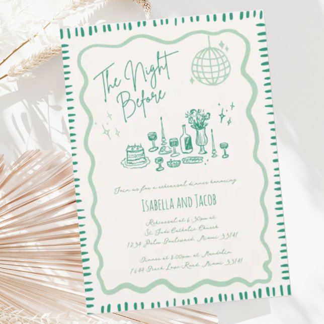 Whimsical Hand Drawn Green Wavy Rehearsal Dinner Invitation (Creator Uploaded)