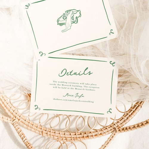 Whimsical Hand Drawn Green Wedding Details Invitation