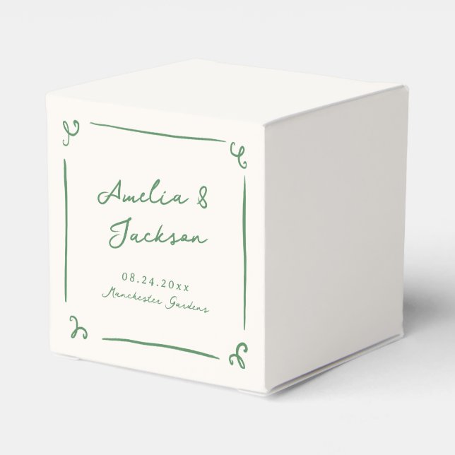 Whimsical Hand Drawn Green Wedding Favor Boxes (Back Side)