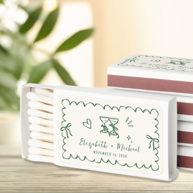 Whimsical Hand Drawn Green Wedding Favor Matchboxes (Creator Uploaded)