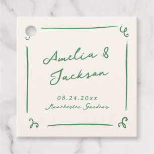 Whimsical Hand Drawn Green Wedding Favor Tags