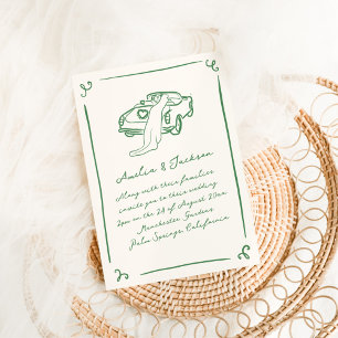 Whimsical Hand Drawn Green Wedding Invitation