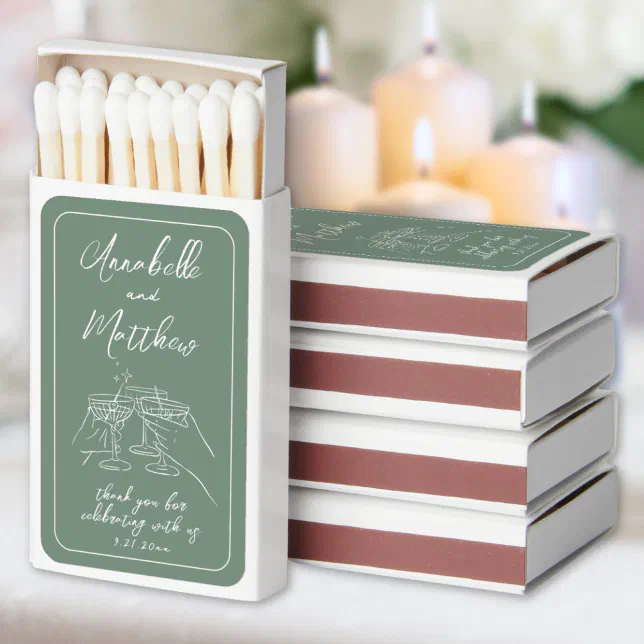 Whimsical Hand Drawn Green Wedding Matchboxes | Zazzle