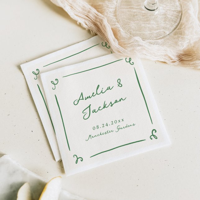 Whimsical Hand Drawn Green Wedding Napkins (Creator Uploaded)