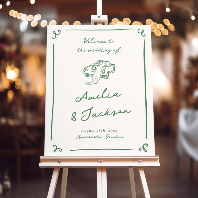 Whimsical Hand Drawn Green Wedding Welcome Foam Board (Creator Uploaded)