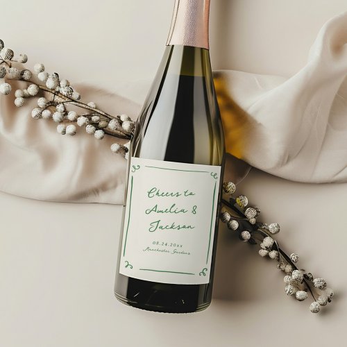 Whimsical Hand Drawn Green Wedding Wine Label