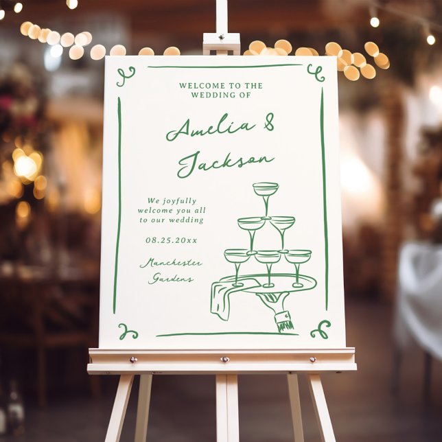 Whimsical Hand Drawn Green Welcome Wedding Foam Board (Creator Uploaded)