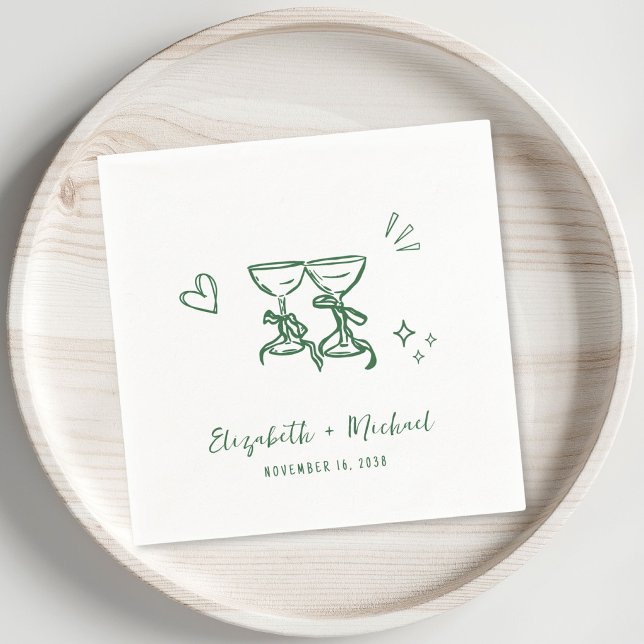 Whimsical Hand Drawn Green Wine Glasses Wedding Napkins (Whimsical Hand Drawn Green Wine Glasses Wedding Napkins)