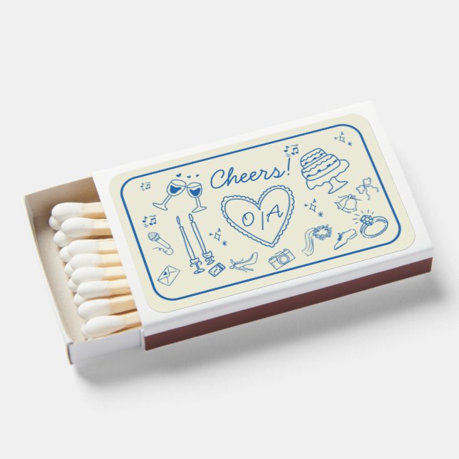 Whimsical Hand Drawn Handwriting Funky Wedding Matchboxes (Front Open)