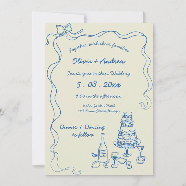 Whimsical Hand Drawn Handwriting Retro Wedding Invitation (Front)