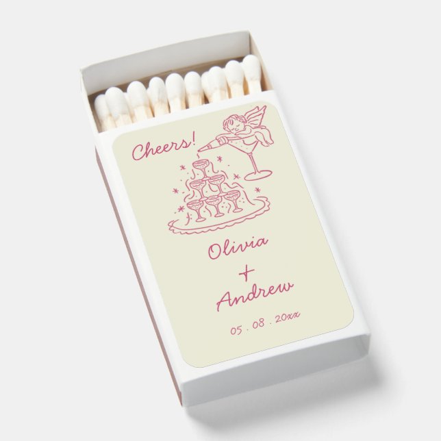Whimsical Hand Drawn Handwriting Vintage Wedding Matchboxes (Front Open)