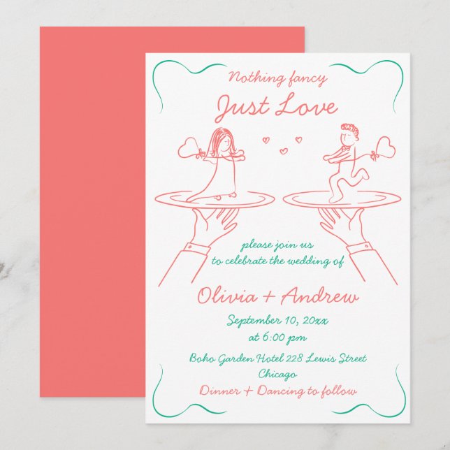 Whimsical Hand Drawn Handwritten Quirky Wedding Invitation (Front/Back)