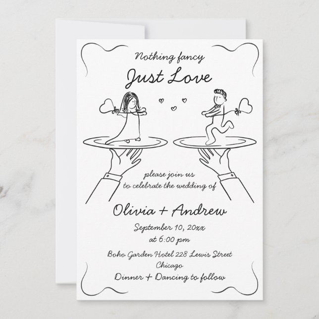Whimsical Hand Drawn Handwritten Quirky Wedding Invitation (Front)