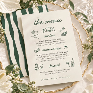 Whimsical Hand Drawn Handwritten Wedding Menu Card