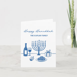 Whimsical Hand Drawn Hanukkah Jewish Trendy Custom Holiday Card