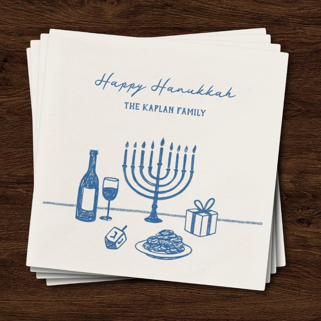 Whimsical Hand Drawn Hanukkah Party Trendy Custom Napkins (Creator Uploaded)