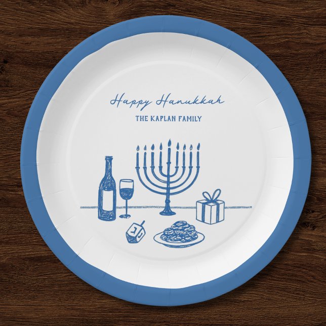Whimsical Hand Drawn Hanukkah Party Trendy Custom Paper Plates (Creator Uploaded)