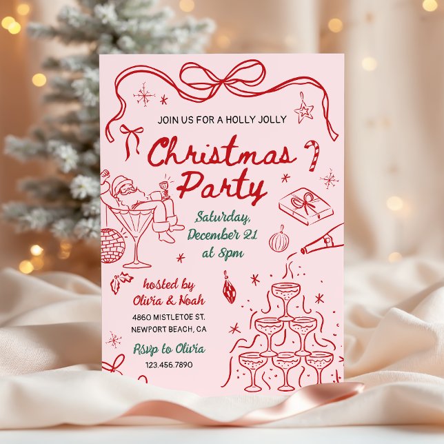 Whimsical Hand Drawn Holly Jolly Christmas Party Invitation (Creator Uploaded)