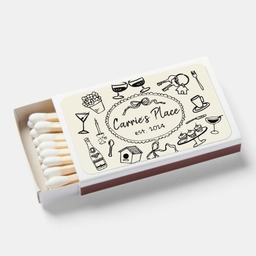 Whimsical Hand Drawn Housewarming Party Matchboxes