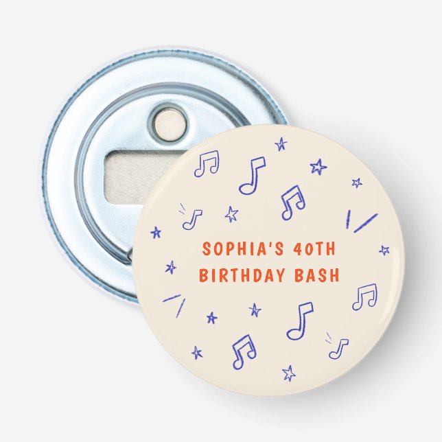 Whimsical Hand-Drawn Illustrations 40th Birthday Bottle Opener (Front)