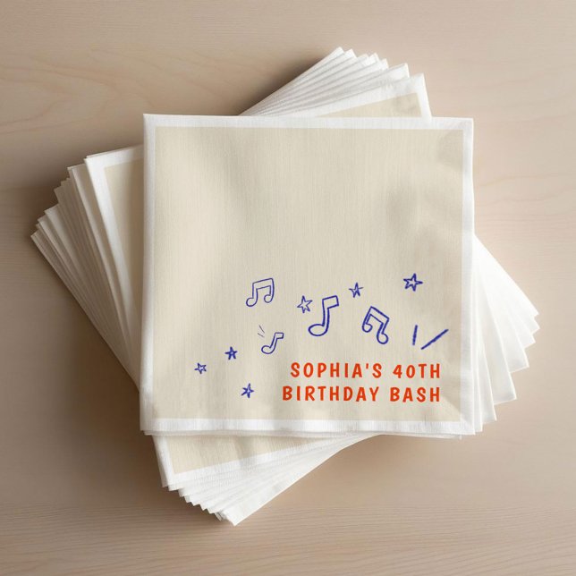 Whimsical Hand-Drawn Illustrations 40th Birthday Napkins (Whimsical Hand-Drawn Illustrations 40th Birthday Napkins)