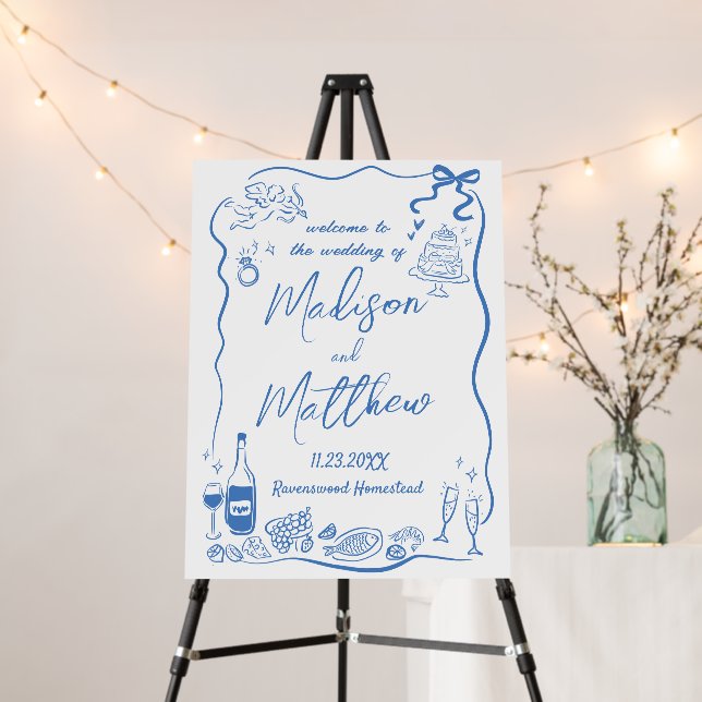 Whimsical Hand Drawn Illustrations Doodle Wedding  Foam Board (In Situ (Stand))