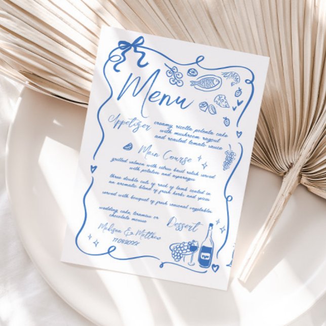 Whimsical Hand Drawn Illustrations Doodles Wedding Menu (Creator Uploaded)