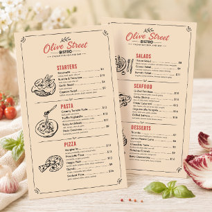 Whimsical Hand Drawn Italian Cafe or Bistro Menu