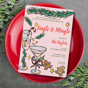 Whimsical Hand Drawn Jingle and Mingle Christmas Invitation