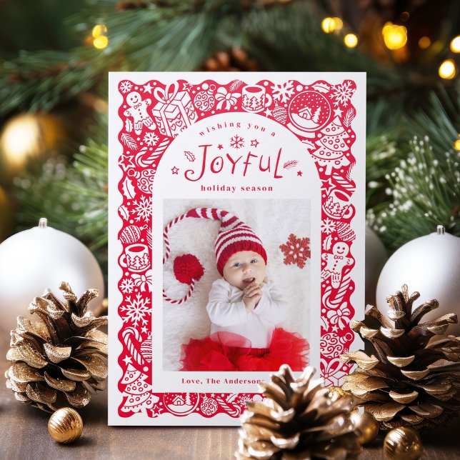 Whimsical Hand Drawn Joyful Holiday Greetings Letterpress Photo Cards (Whimsical Hand Drawn Joyful Holiday Greetings Letterpress Photo Cards)