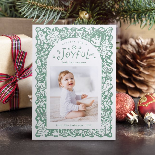 Whimsical Hand Drawn Joyful Holiday Greetings Letterpress Photo Cards (Whimsical Hand Drawn Joyful Holiday Greetings Letterpress Photo Cards)